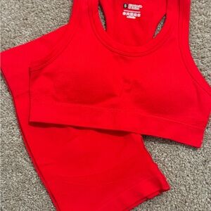 Red Sports Bra & Shorts Set – Cute & Comfy!